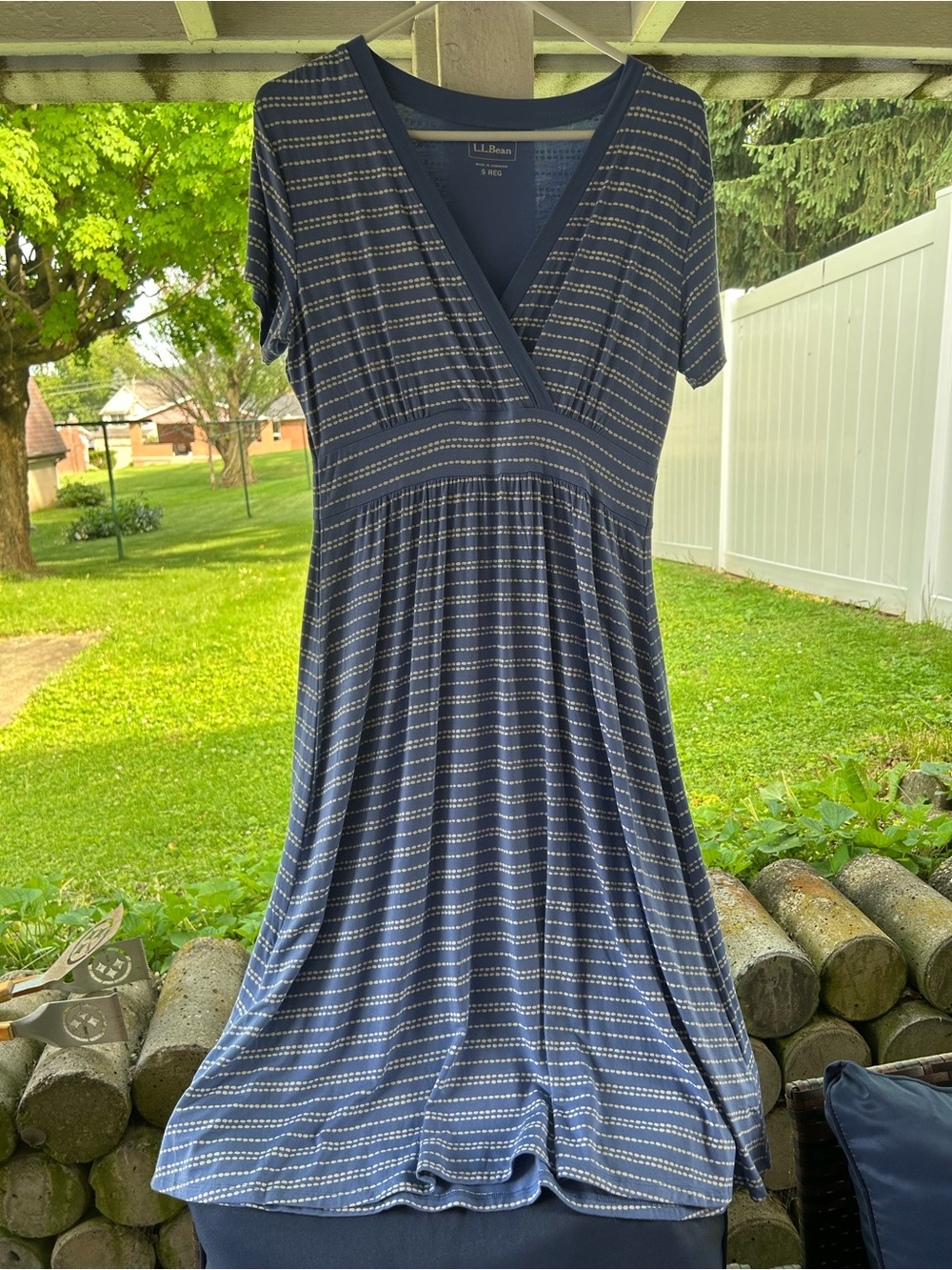 L.L. Bean Blue Striped V-Neck Midi Dress - Picture 4 of 5
